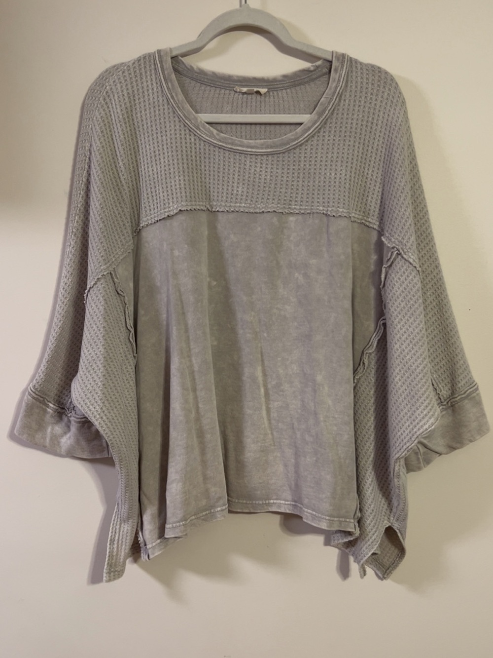 easel Washed Light Gray Waffle Knit Short Sleeve Tee